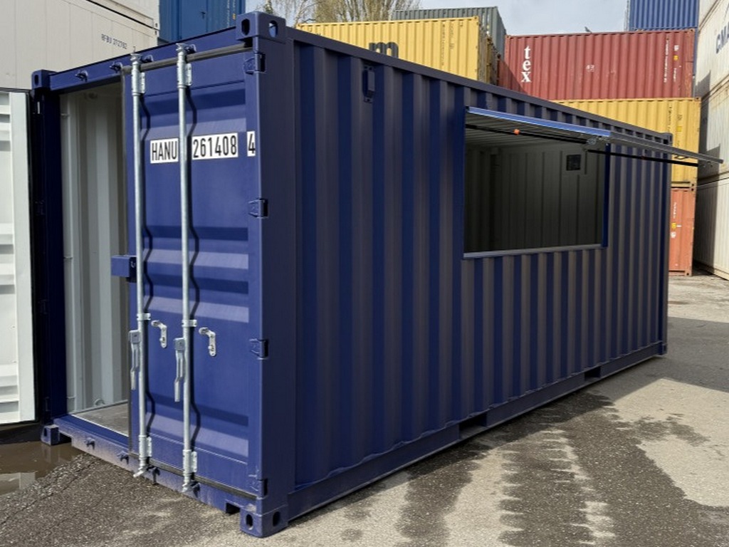 20-Fuß-DV-Seecontainer aus Fernost zum Verkaufsstand umgebaut